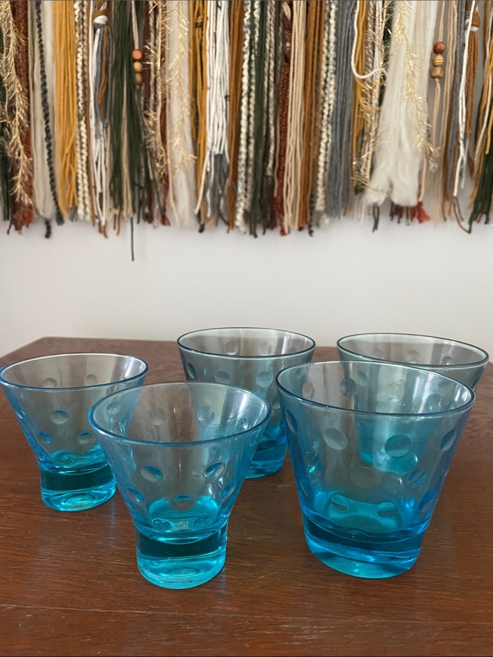 Blue Dot-Patterned Glass Tumbler Set - 5pc Hazel atlas glass